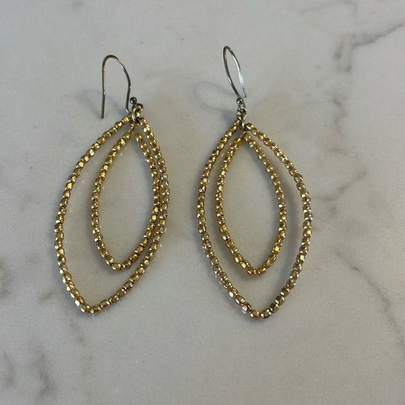 Gold Beaded Double Pointed Oval Earrings - Picture 1 of 1